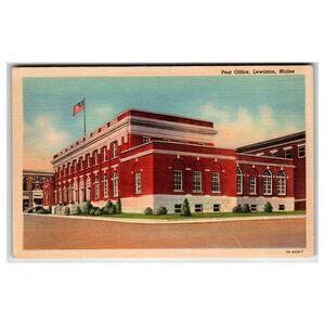 Lewiston Maine Post Office CT Art-Colortone Linen Postcard USA